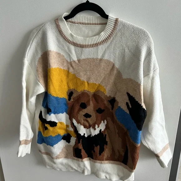Women's Graphic Sweater - White and Brown - Picture 1 of 1